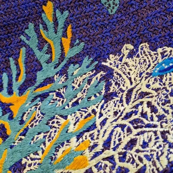 Vera Bradley Large Bag North South Straw Tote Blue Lyst Beach Bag Embroidered - Picture 11 of 15